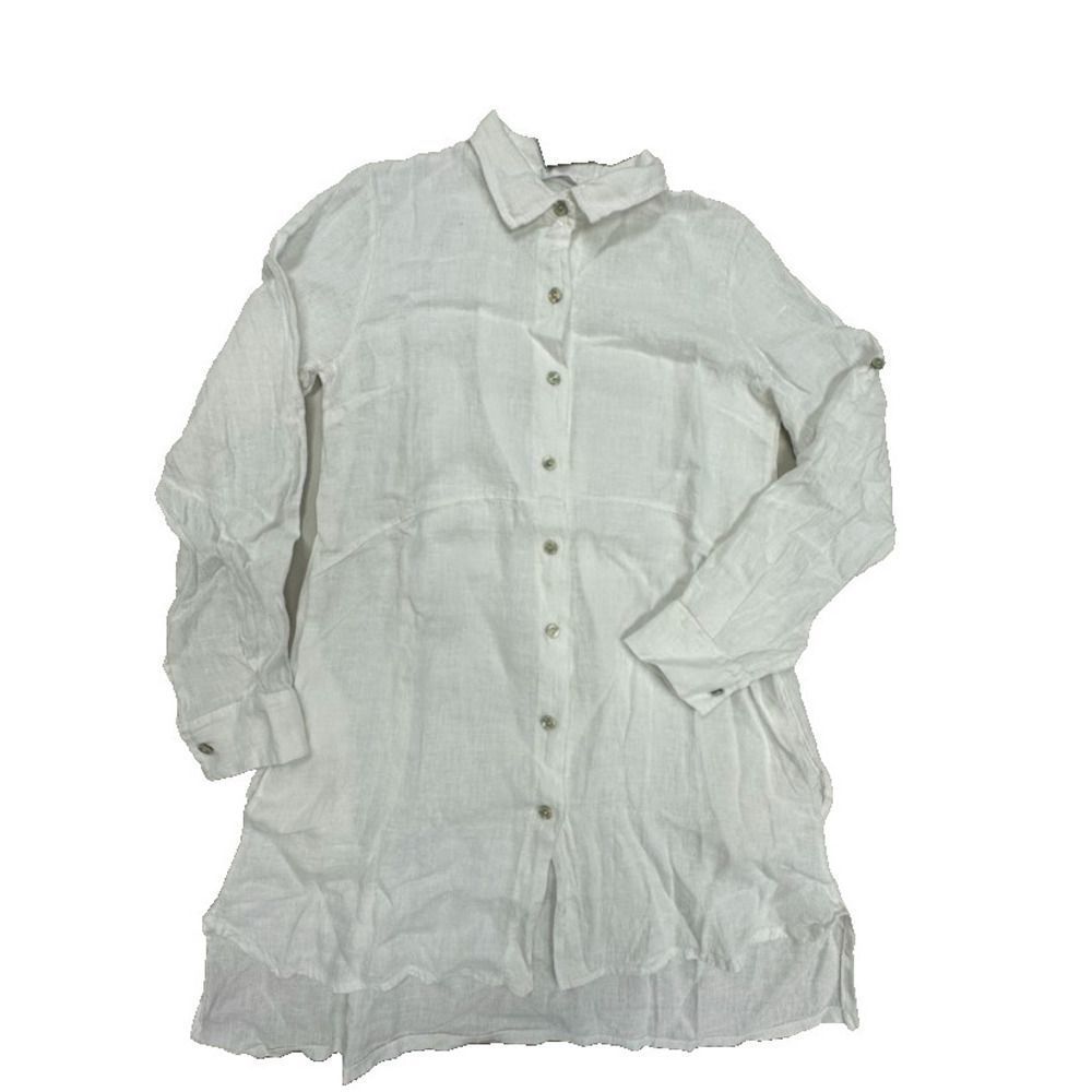 Ornella Paris Womens Button Up Long Sleeves Collared White Shirt Size M